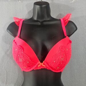 Victoria's Secret 32DD Dream Angels Push-up Bra Electric Hot Pink Pigeonnant